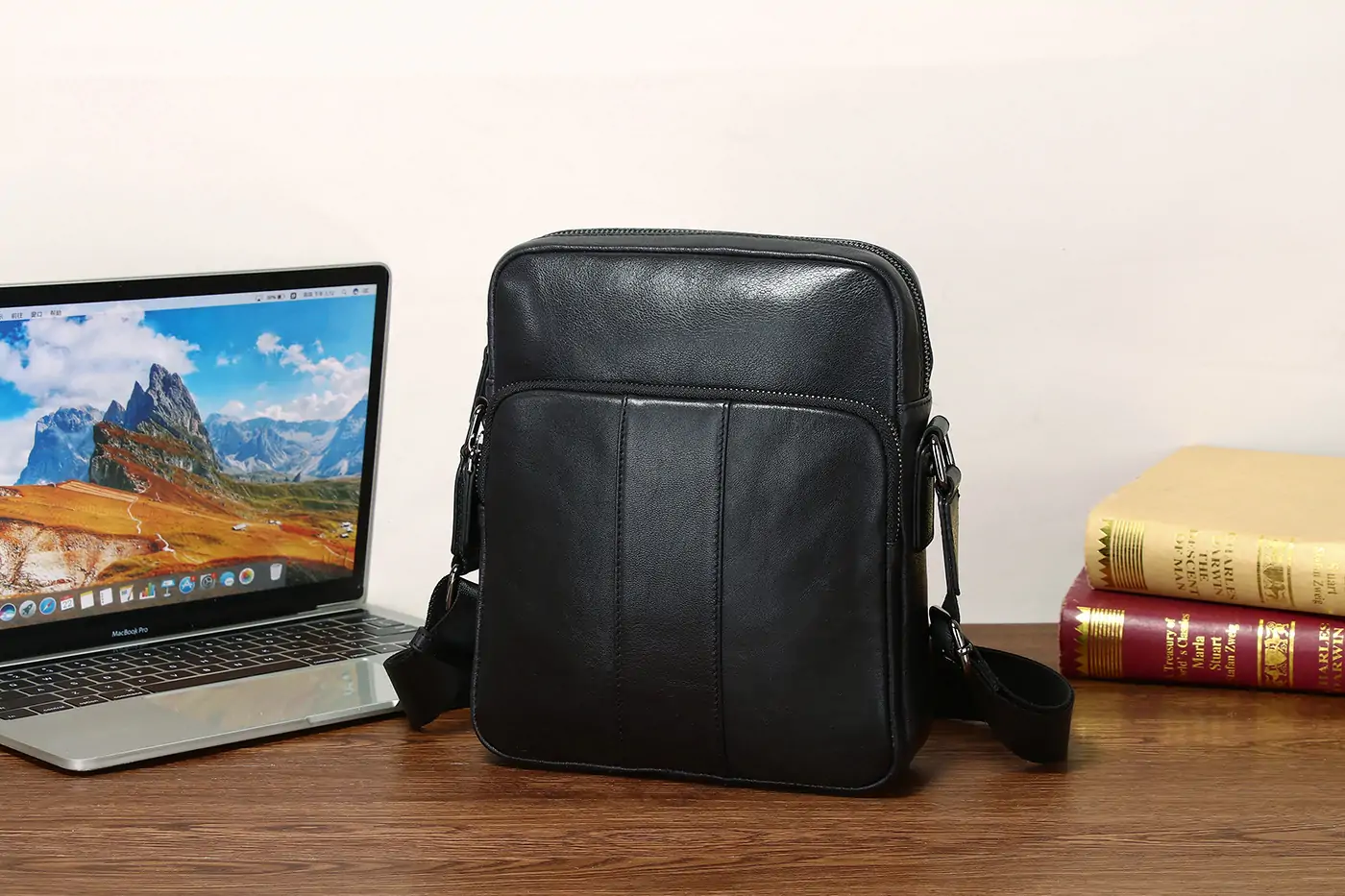 Baliya Black Leather Crossbody Bag - Leather Laptop Satchel