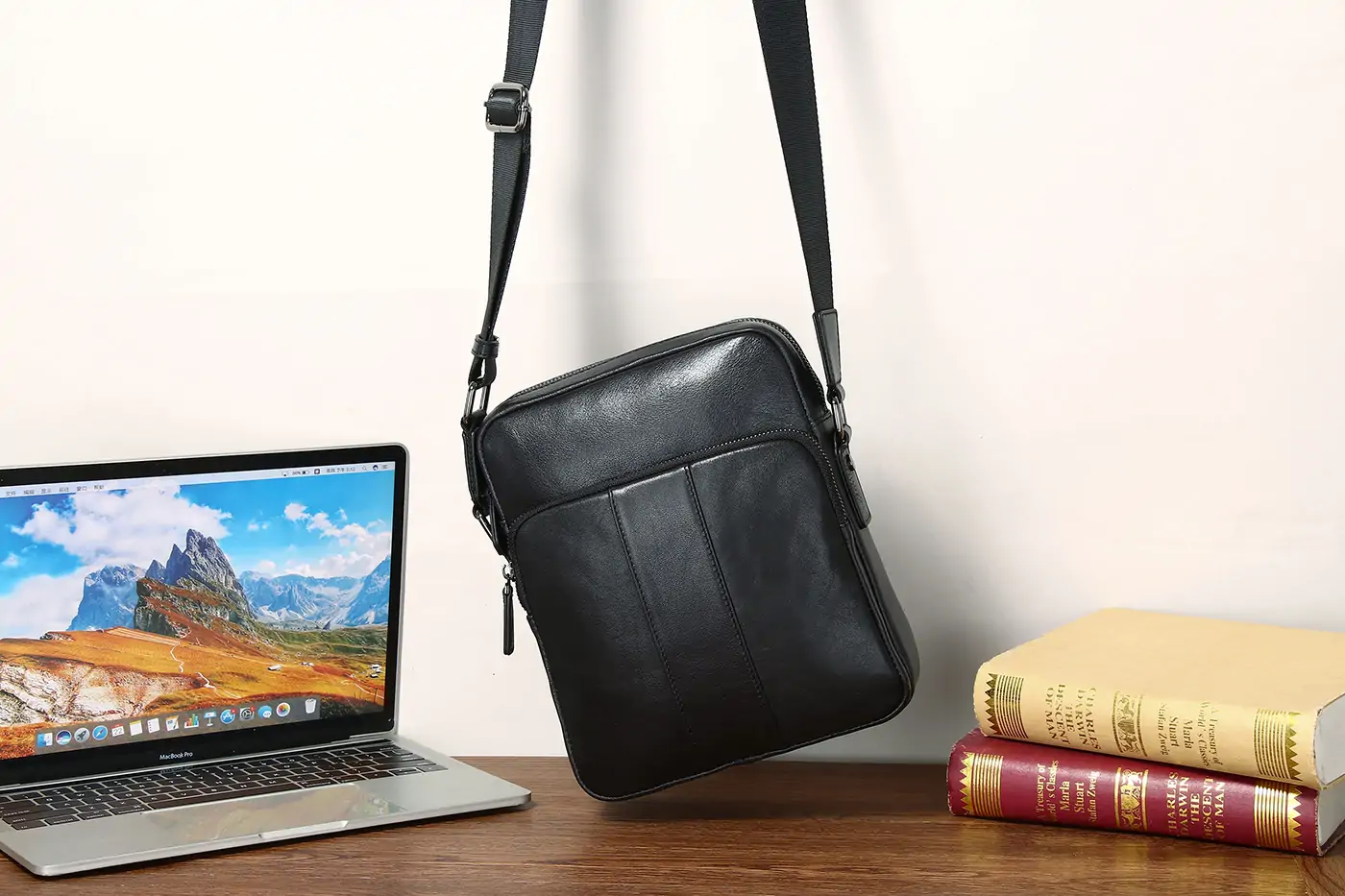 Baliya Black Leather Crossbody Bag - Leather Laptop Satchel