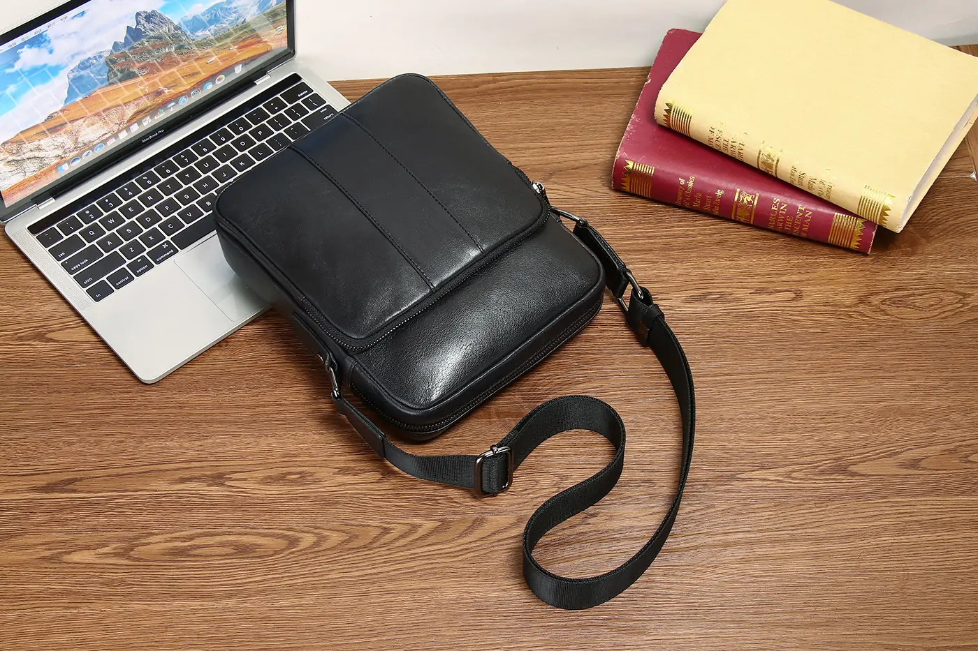 Baliya Black Leather Crossbody Bag - Leather Laptop Satchel