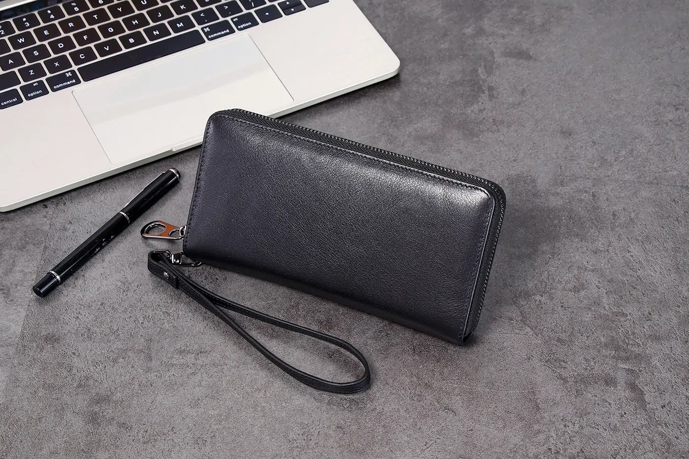 Latest Men Woven Genuine Leather Clutch Bags Business Style Black Zipper Purse Wallets