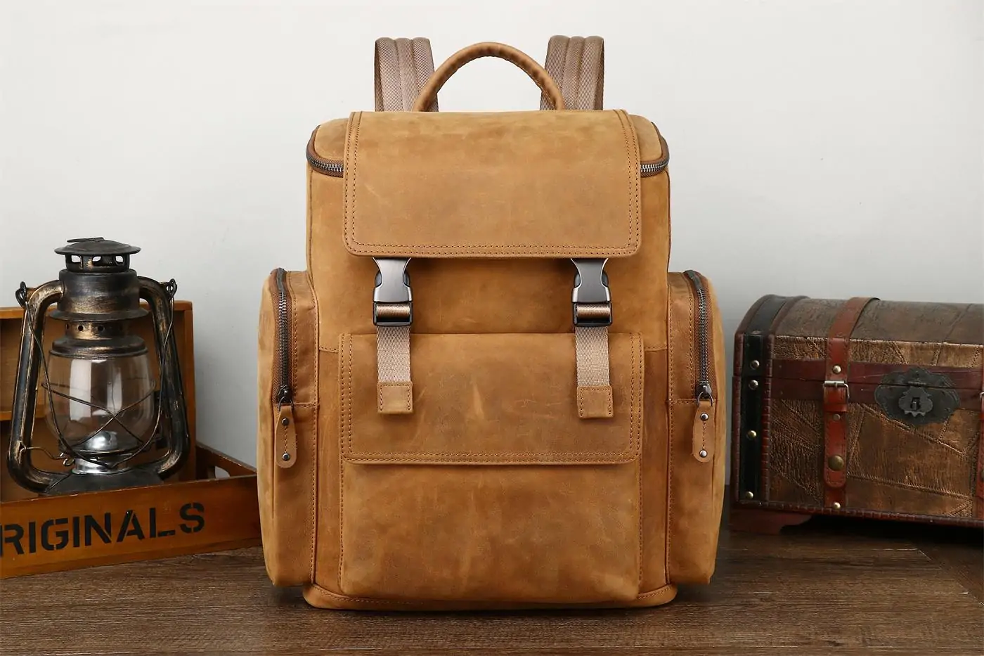 Baliya custom LOGO Brown Leather Backpack - Mens Leather Backpack