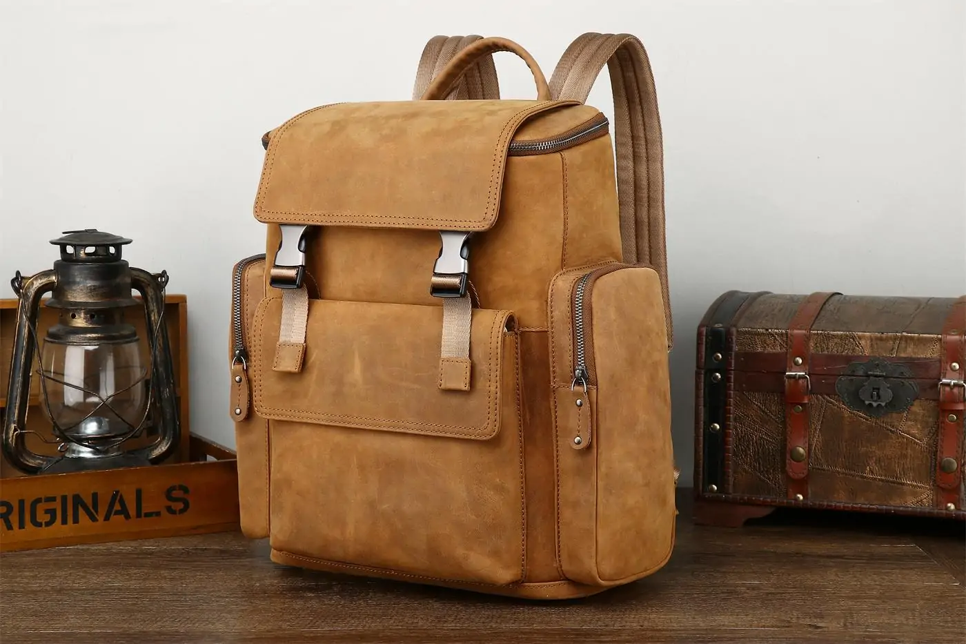 Baliya custom LOGO Brown Leather Backpack - Mens Leather Backpack