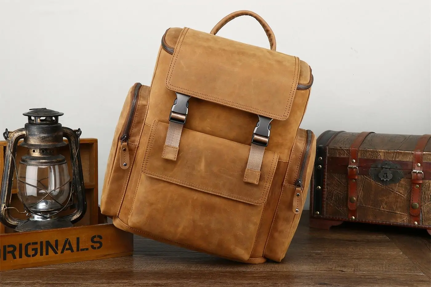 Baliya custom LOGO Brown Leather Backpack - Mens Leather Backpack