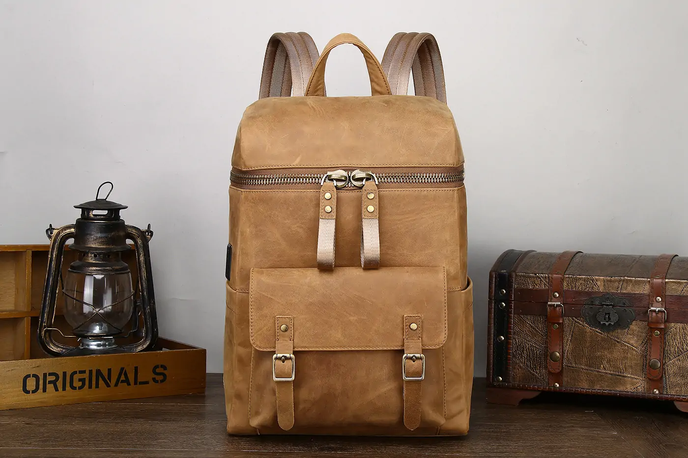 Baliya custom LOGO Soft Leather Rucksack - Leather Backpack Brown