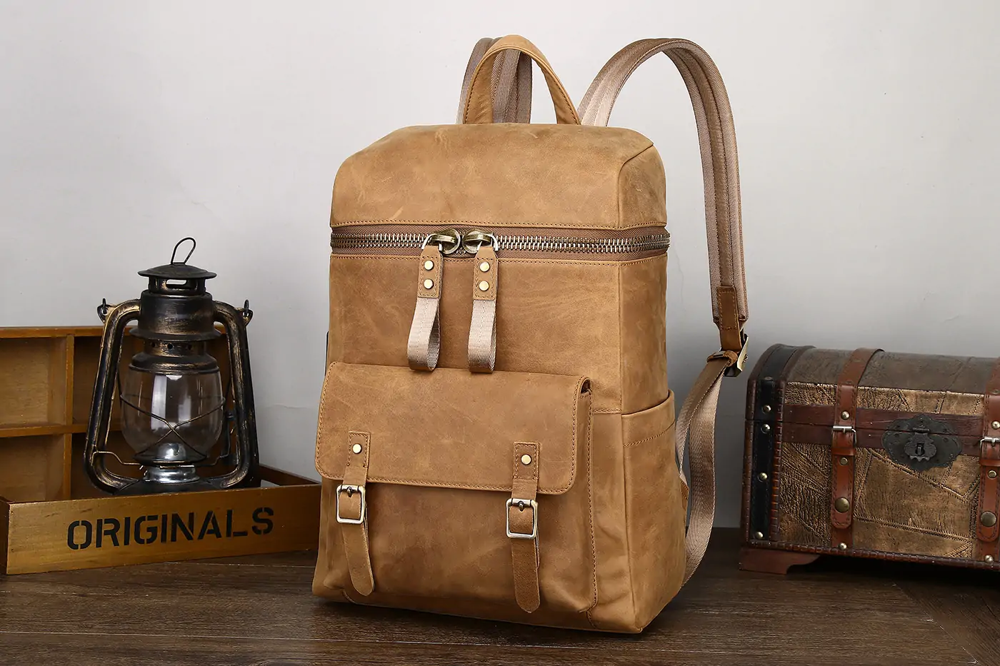 Baliya custom LOGO Soft Leather Rucksack - Leather Backpack Brown