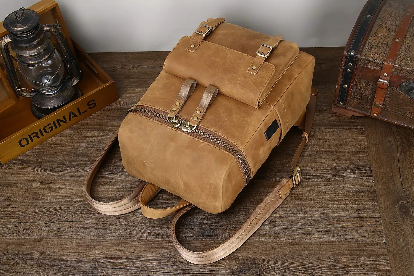 Baliya custom LOGO Soft Leather Rucksack - Leather Backpack Brown