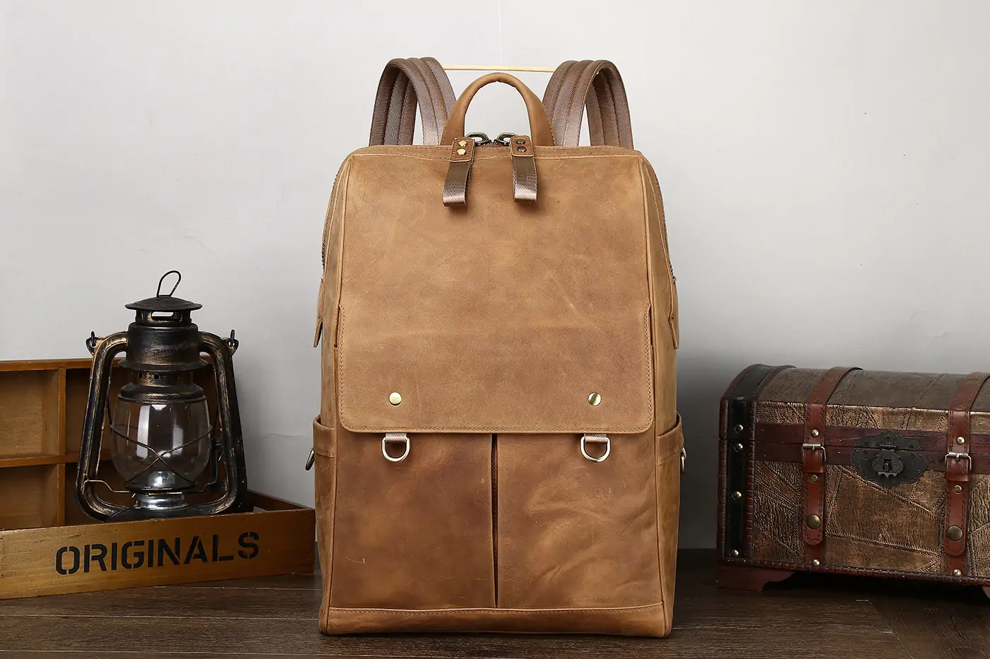 Baliya custom LOGO Large Leather Backpack - Leather Knapsack