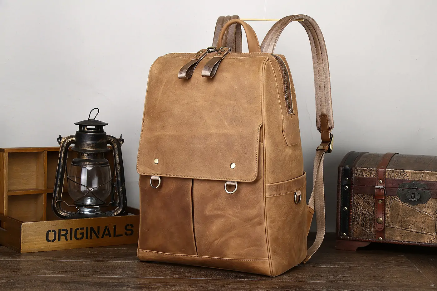 Baliya custom LOGO Large Leather Backpack - Leather Knapsack