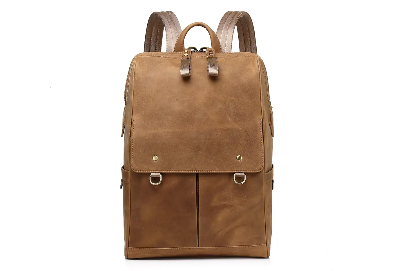 Handmade Vintage Style Brown High Quality Full Grain Leather Backpack Mens Leather Laptop Backpack Zipper Closure Travel Bag G-78009