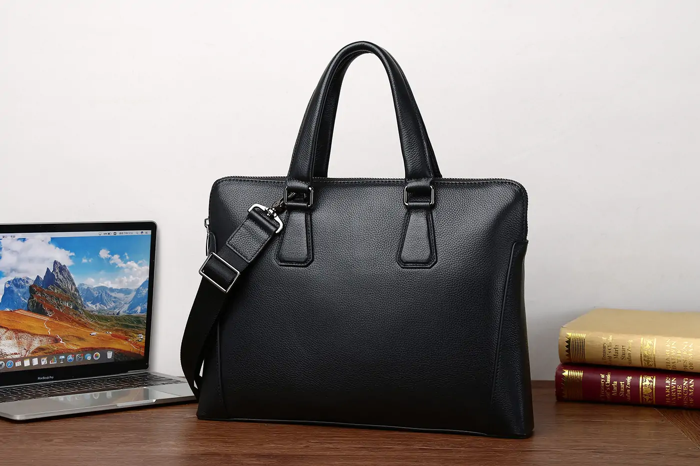 Baliya Black Leather Laptop Bag - Mens Work Bag Leather