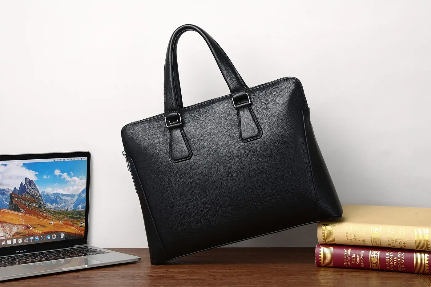 Baliya Black Leather Laptop Bag - Mens Work Bag Leather